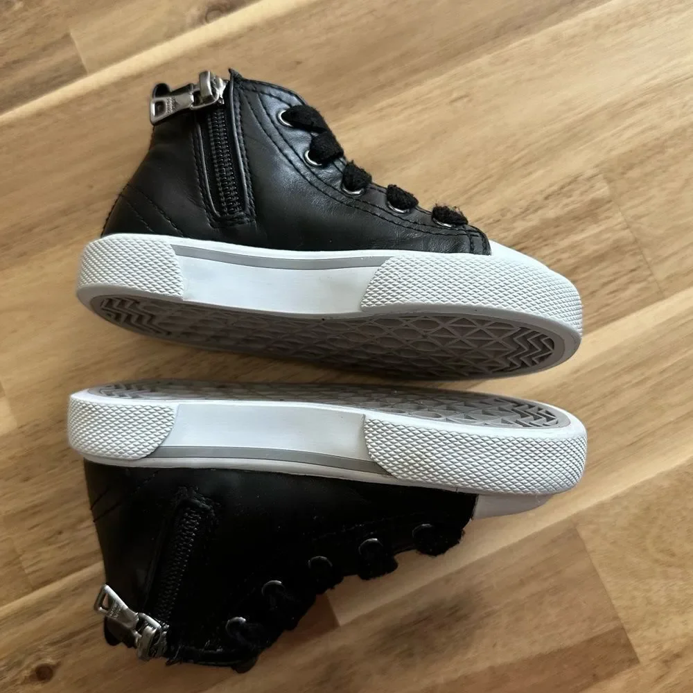 Prada Vitello Soft Black Leather High Top Sneakers Shoes Baby Toddler size 7 - Picture 3 of 7